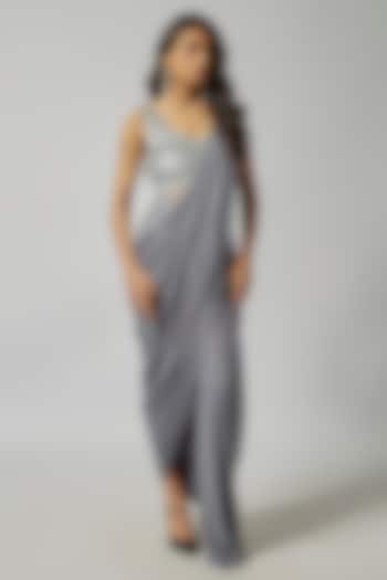 Silver Silk Sequins & Glass Bead Hand Embroidered Blouse by 431-88 By Shweta Kapur at Pernia's Pop Up Shop