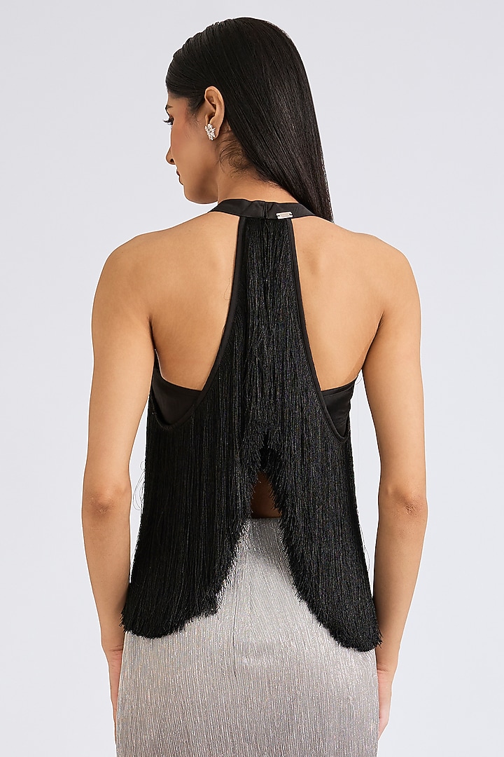 Black Fringe Halter Top by 431-88 By Shweta Kapur at Pernia's Pop Up Shop