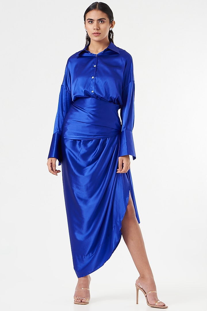 Electric Blue Satin Shirt Design by 43188 By Shweta Kapur at Pernia's