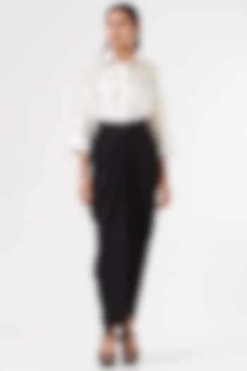Black Micropoly Draped Skirt by 431-88 By Shweta Kapur