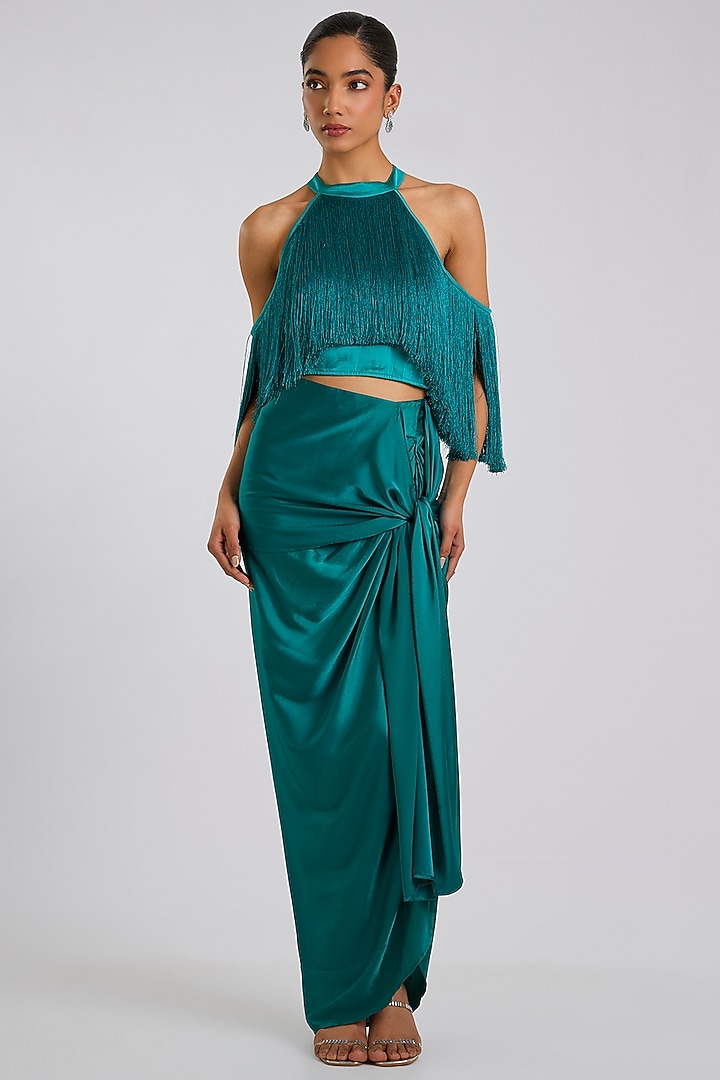 Emerald Halter Fringe Top by 431-88 By Shweta Kapur at Pernia's Pop Up Shop