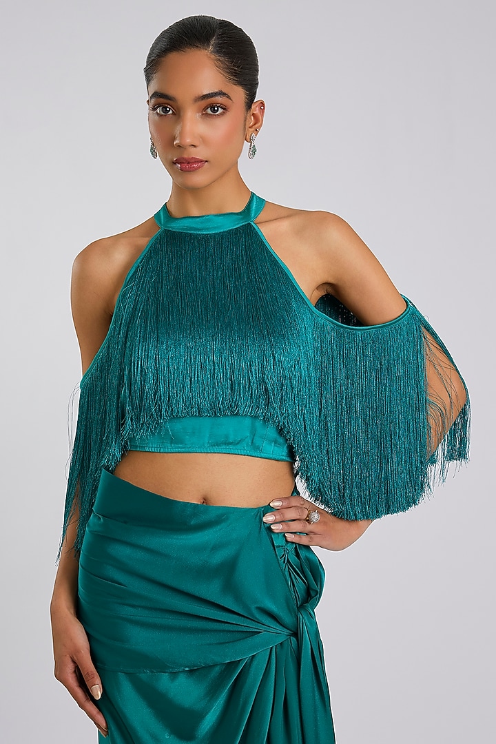 Emerald Halter Fringe Top by 431-88 By Shweta Kapur at Pernia's Pop Up Shop