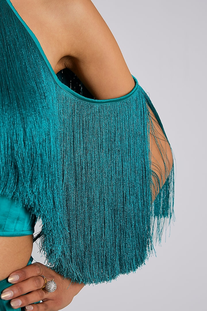Emerald Halter Fringe Top by 431-88 By Shweta Kapur at Pernia's Pop Up Shop