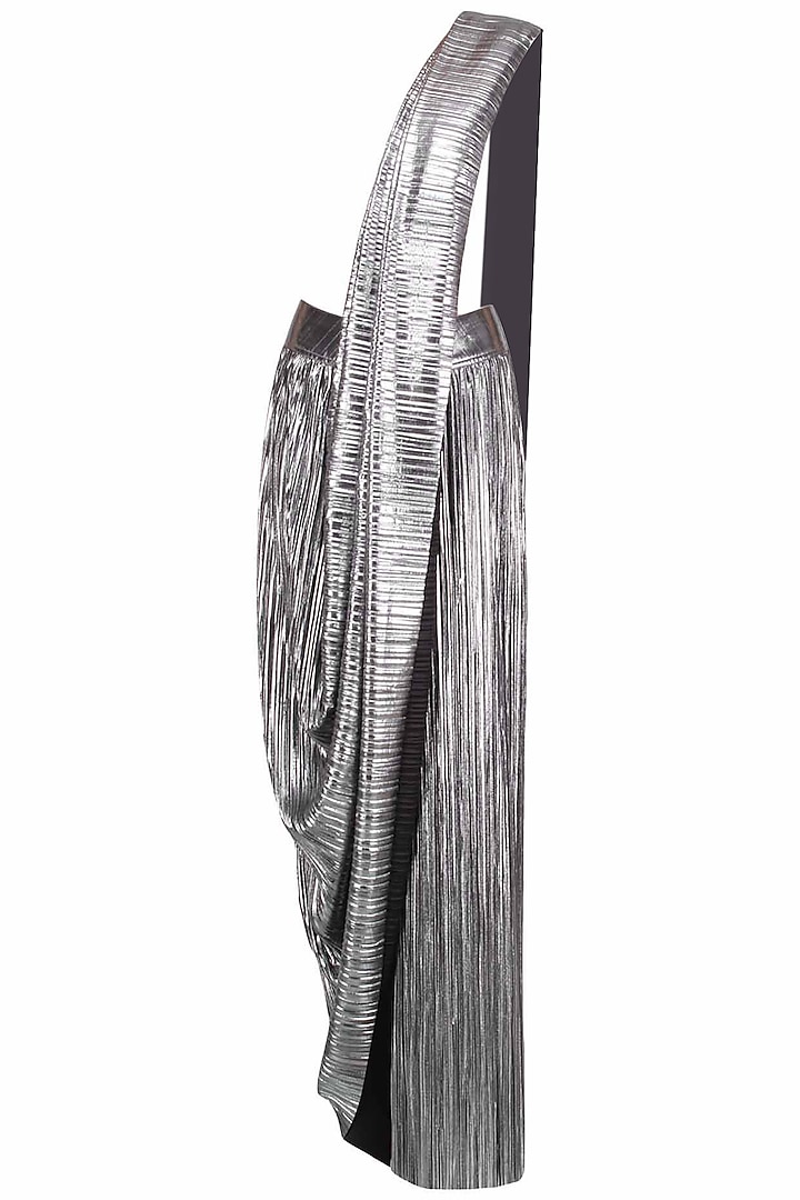 Silver Metallic Pre-Draped Sari by 431-88 By Shweta Kapur