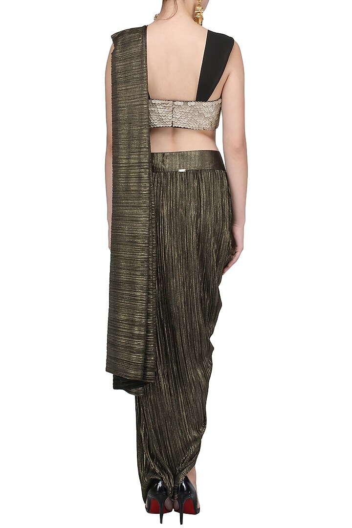 Dusty gold Metallic pre draped saree available only at Pernia's Pop Up Shop.