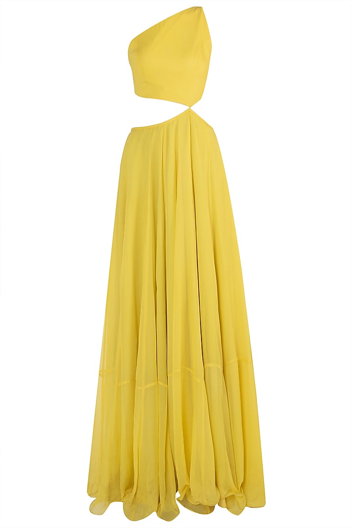 Yellow cut out anarkali with lime embellished dupatta available only at ...
