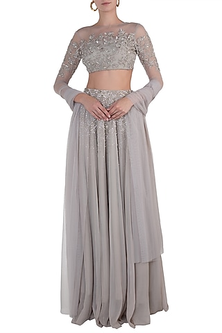 Grey Embellished Lehenga Set by Shloka Khialani