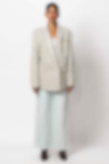 Sage Green Suiting Hand & Machine Embroidered Jacket by 431-88 By Shweta Kapur at Pernia's Pop Up Shop