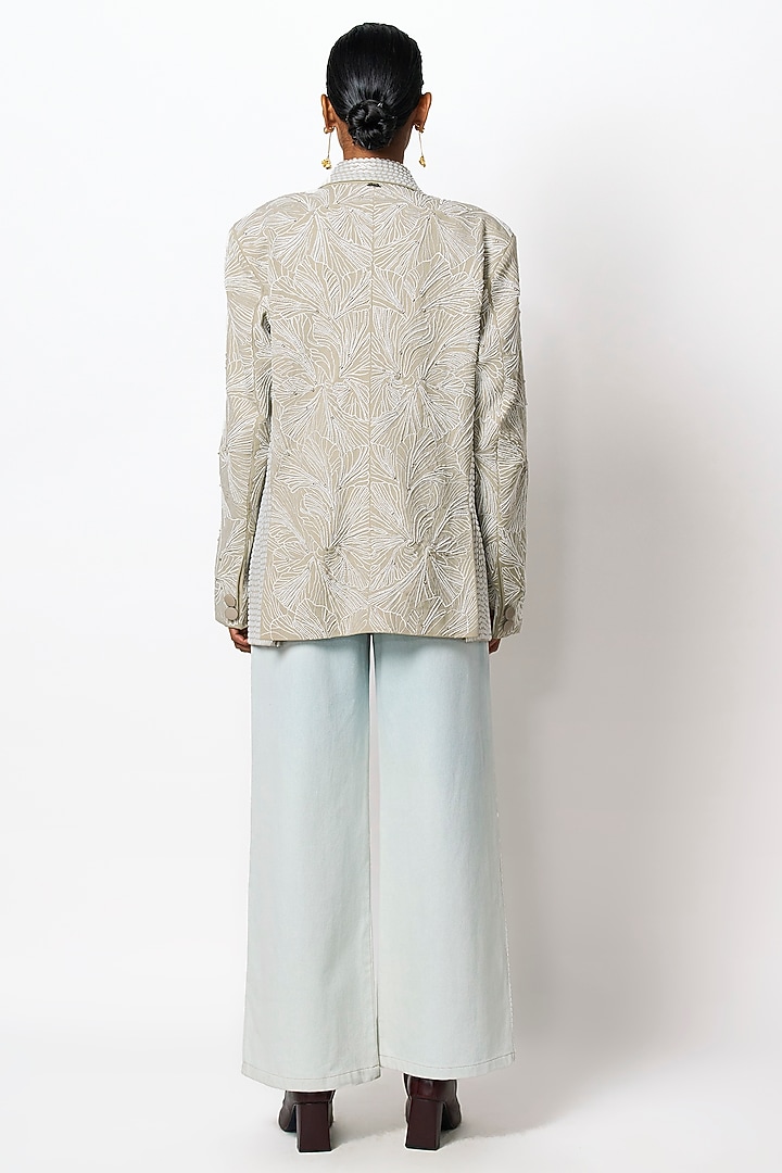 Sage Green Suiting Hand & Machine Embroidered Jacket by 431-88 By Shweta Kapur at Pernia's Pop Up Shop