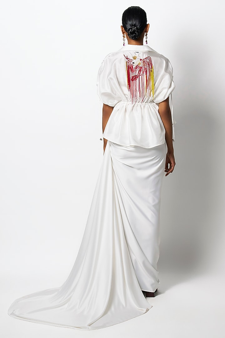 White Soft Crepe Asymmetric Draped Skirt by 431-88 By Shweta Kapur at Pernia's Pop Up Shop