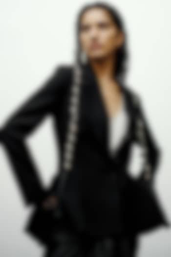 Black Crepe Pearl Hand Embellished Blazer by 431-88 By Shweta Kapur at Pernia's Pop Up Shop
