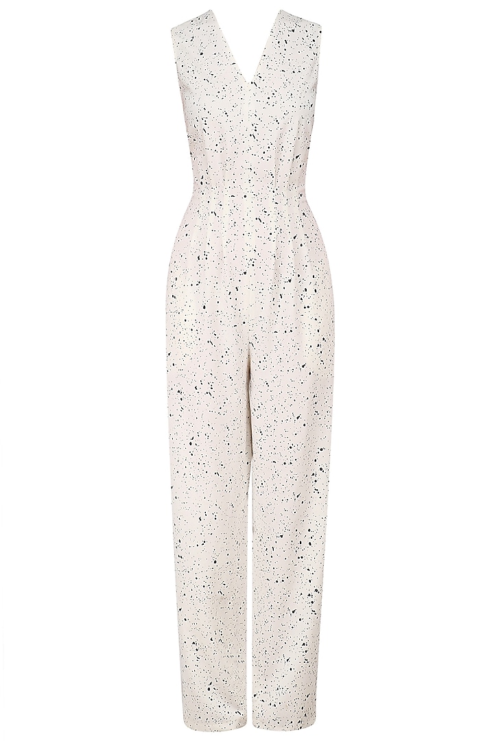 White splatter print jumpsuit available only at Pernia's Pop Up Shop. 2023