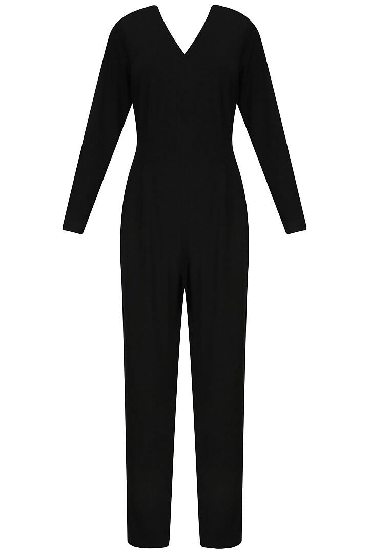 Black jumpsuit with embroidered waistbelt available only at Pernia's ...