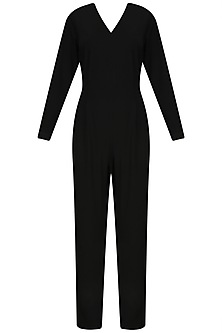 Black jumpsuit with embroidered waistbelt available only at Pernia's ...