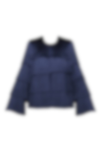 Navy Blue Layered Fringe Jacket by 431-88 By Shweta Kapur