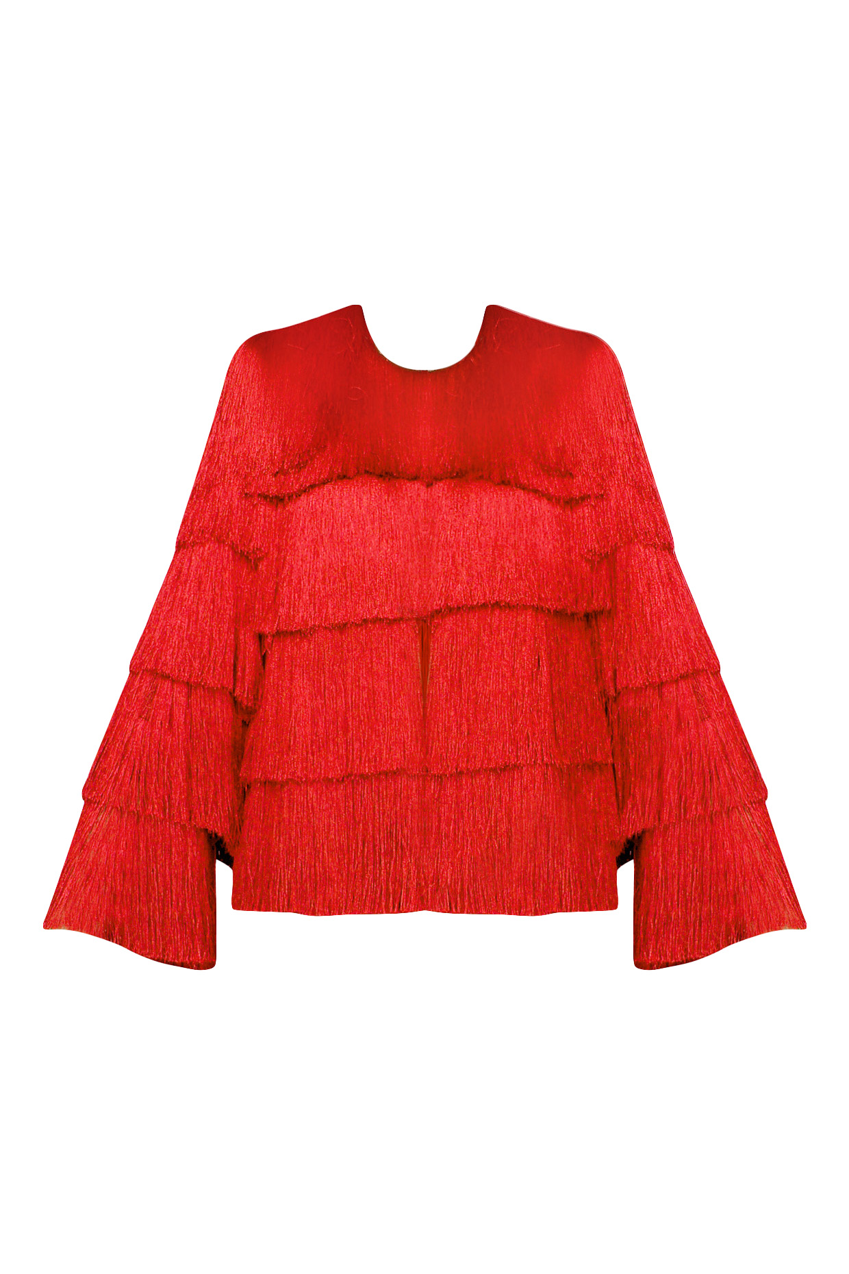 Red layered fringe jacket available only at Pernia's Pop Up Shop.