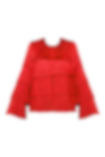 Red Layered Fringe Jacket by 431-88 By Shweta Kapur