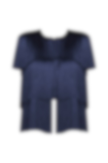 Navy Blue Layered Fringe Sleeveless Jacket by 431-88 By Shweta Kapur