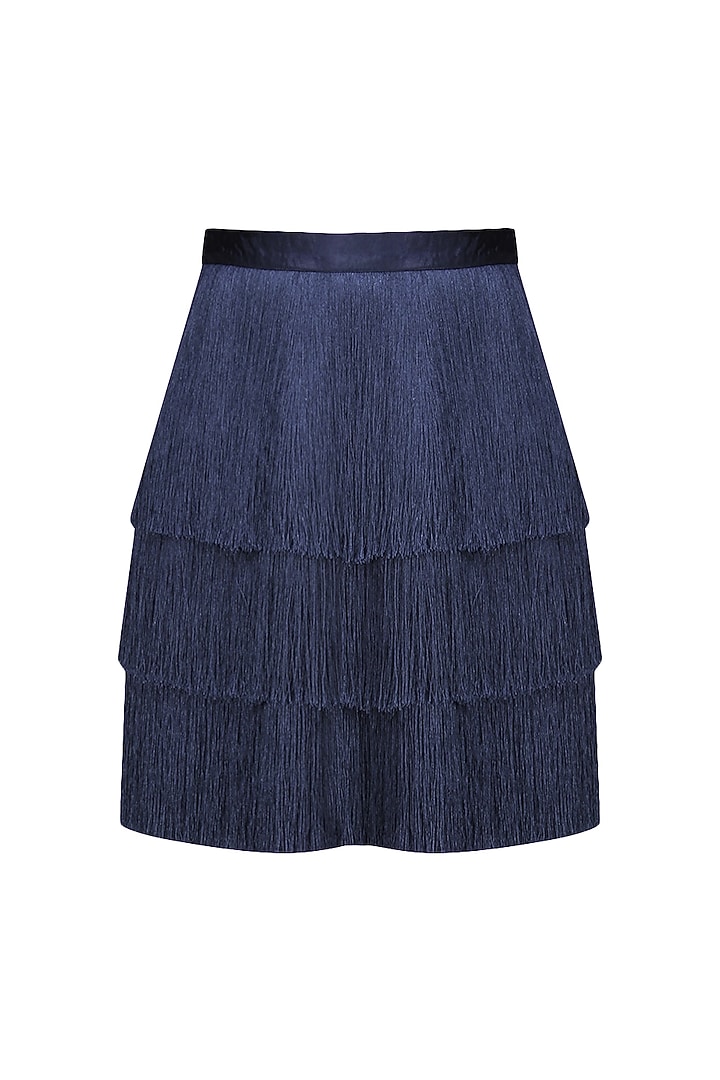 Navy blue layered fringe skirt available only at Pernia's Pop Up Shop.