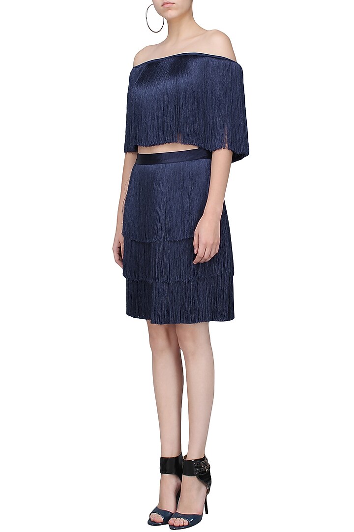 Navy blue layered fringe skirt available only at Pernia's Pop Up Shop.
