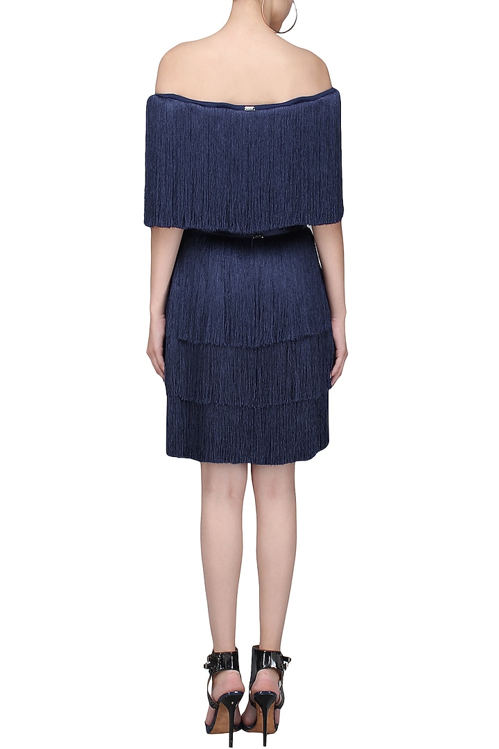 Navy blue layered fringe skirt available only at Pernia's Pop Up Shop.