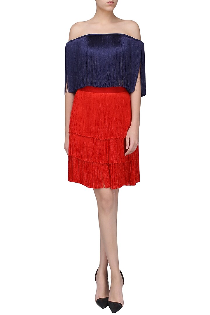 Red layered fringe skirt available only at Pernia's Pop Up Shop.