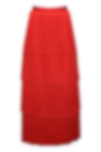 Red layered fringe long skirt available only at Pernia's Pop Up Shop.