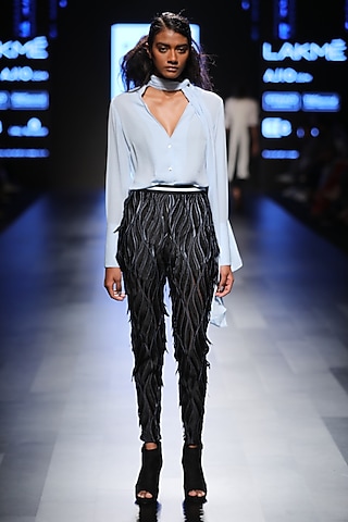 Ice Blue Long Stole Shirt by 431-88 By Shweta Kapur