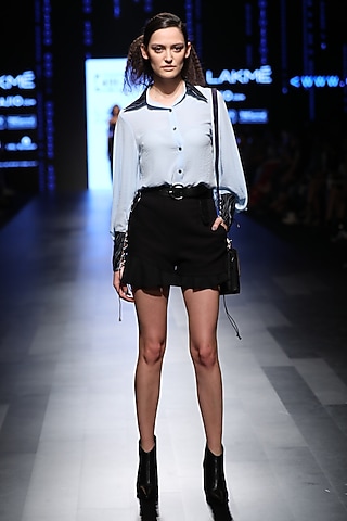 Ice Blue Lantern Sleeves Shirt by 431-88 By Shweta Kapur