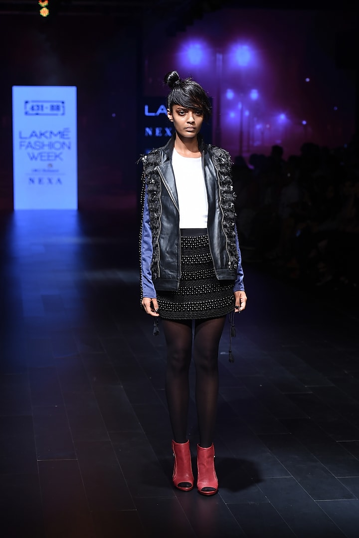 Black Beads Embroidered Jacket by 431-88 By Shweta Kapur