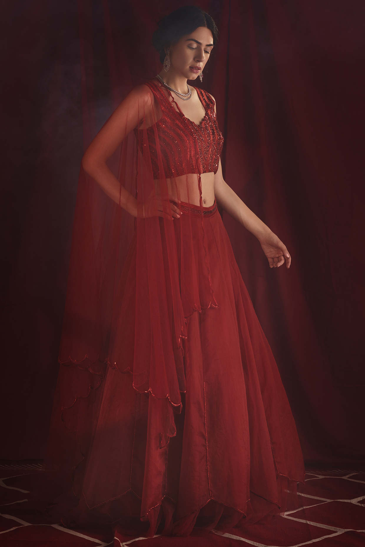 Red Hand Embroidered  dulhan bday 22 may Lehenga Set by Shloka Sudhakar at Pernia's Pop Up Shop