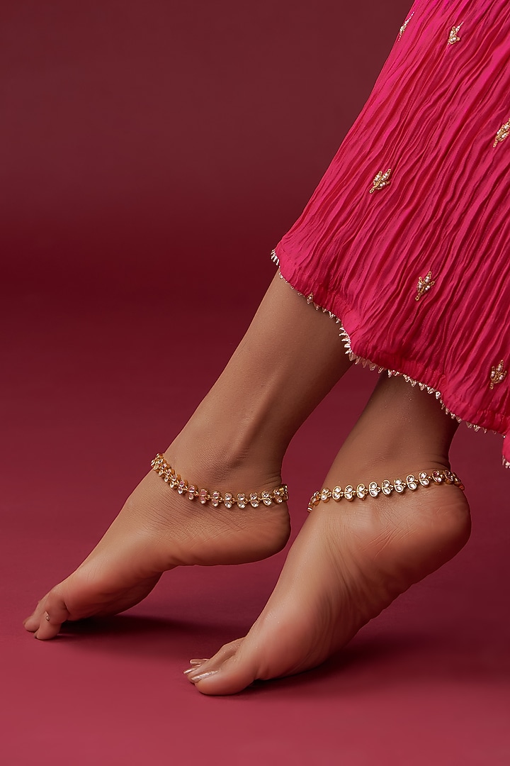 Gold Plated Jadau Kundan Polki Anklets (Set of 2) by Shlok Jewels at Pernia's Pop Up Shop