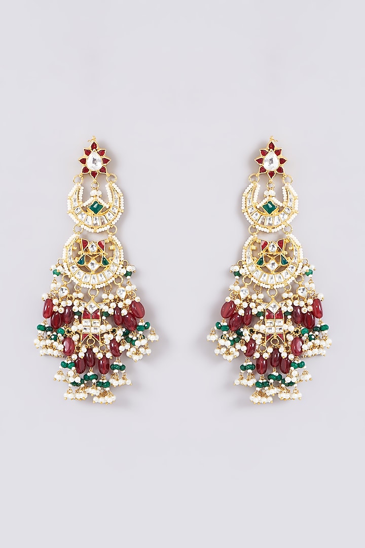 Gold Plated Jadau Kundan Polki Dangler Earrings by Shlok Jewels at Pernia's Pop Up Shop