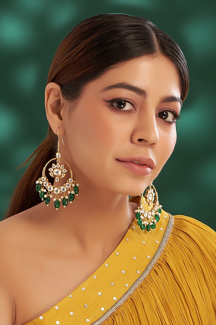Gold Plated Kundan Polki & Semi-Precious Stone Dangler Earrings by Shlok Jewels at Pernia's Pop Up Shop