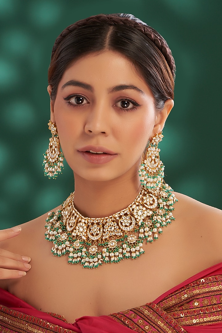 Gold Plated Kundan Polki & Semi-Precious Stone Necklace Set by Shlok Jewels at Pernia's Pop Up Shop