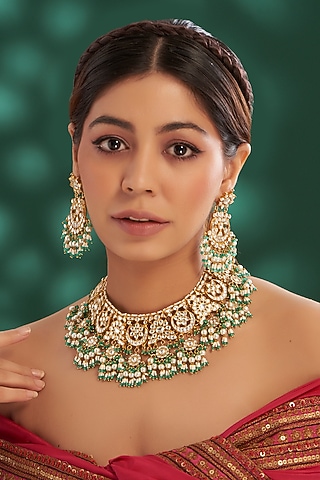 Gold Plated Kundan Polki & Semi-Precious Stone Necklace Set by Shlok Jewels