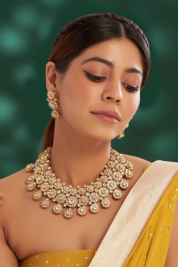 Gold Plated Kundan Polki & Semi-Precious Stone Necklace Set by Shlok Jewels at Pernia's Pop Up Shop