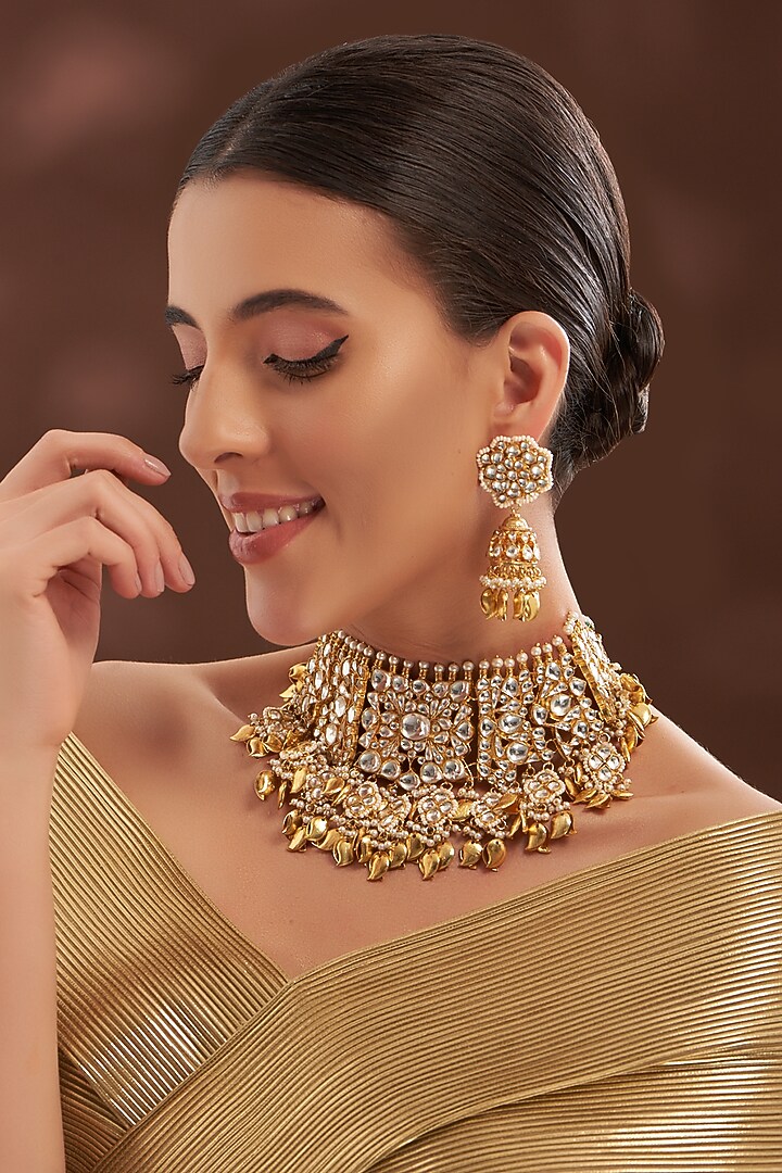 Gold Plated Kundan Polki & Semi-Precious Stone Necklace Set by Shlok Jewels at Pernia's Pop Up Shop