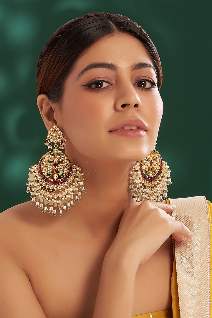 Gold Plated Kundan Polki & Semi-Precious Stone Dangler Earrings by Shlok Jewels at Pernia's Pop Up Shop