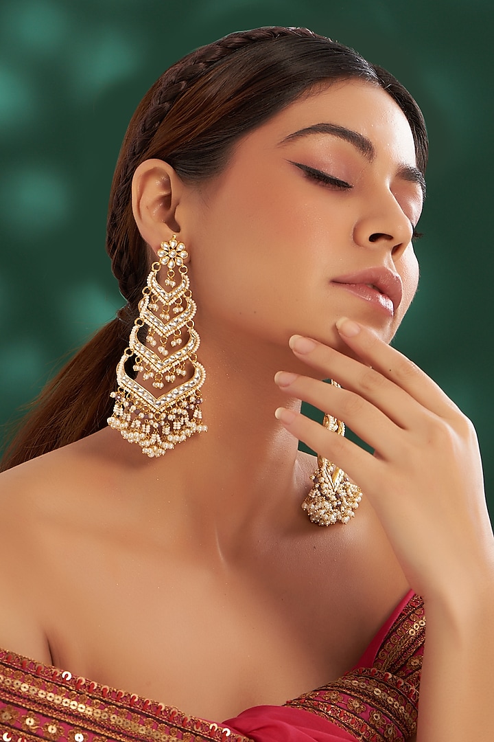 Gold Plated Kundan Polki & Semi-Precious Stone Dangler Earrings by Shlok Jewels at Pernia's Pop Up Shop