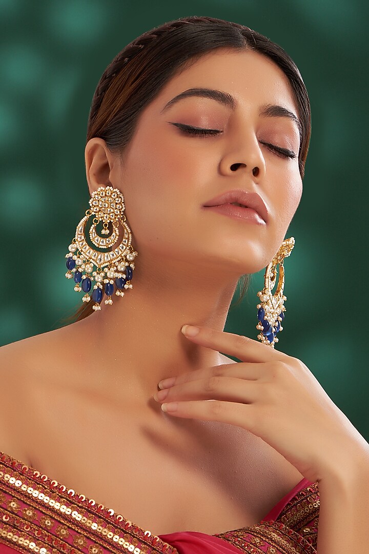 Gold Plated Kundan Polki & Semi-Precious Stone Dangler Earrings by Shlok Jewels at Pernia's Pop Up Shop