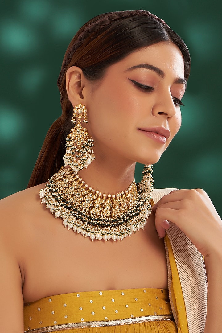 Gold Plated Kundan Polki & Semi-Precious Stone Necklace Set by Shlok Jewels at Pernia's Pop Up Shop