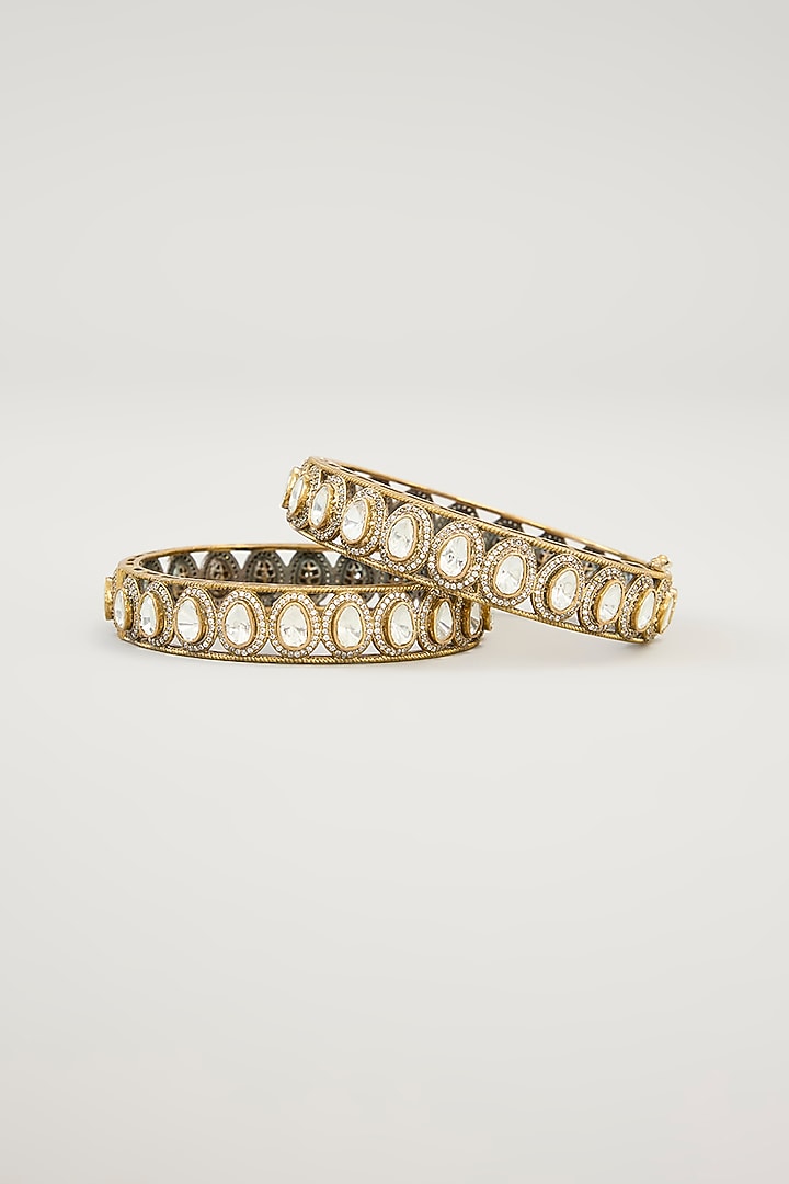 Gold Plated Jadau Kundan Polki Bangles (Set Of 2) by Shlok Jewels at Pernia's Pop Up Shop