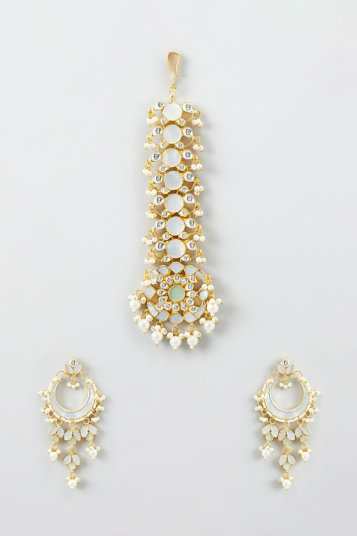 Gold Plated Dangler Earrings With Maang Tikka by Shlok Jewels at Pernia's Pop Up Shop