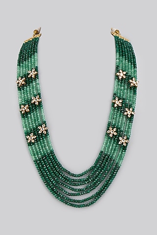 Gold Plated Jadau Kundan & Natural Gemstone Mala by Shlok Jewels Men