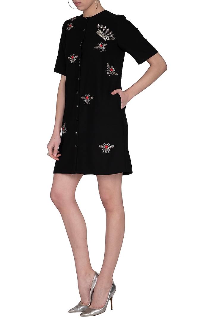 Black embroidered shift Vacation Dress by Shahin Mannan at Pernia's Pop Up Shop