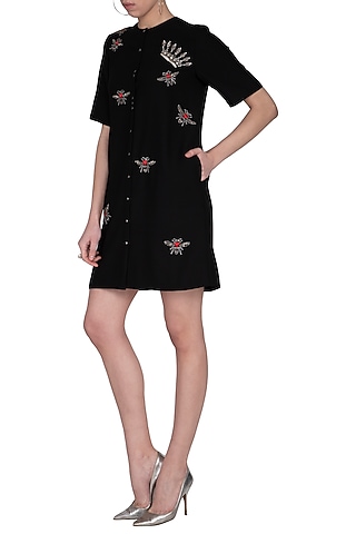 Black embroidered shift dress by Shahin Mannan