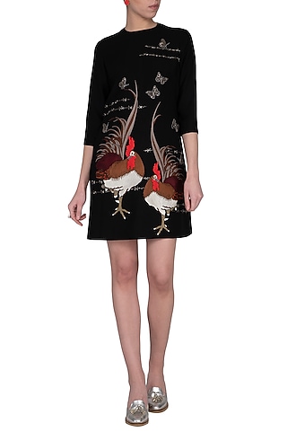 Black embroidered mini dress by Shahin Mannan