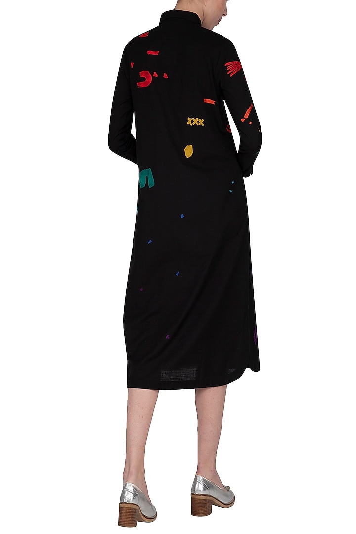 Black embroidered midi Cocktail Shirt Dress by Shahin Mannan at Pernia's Pop Up Shop