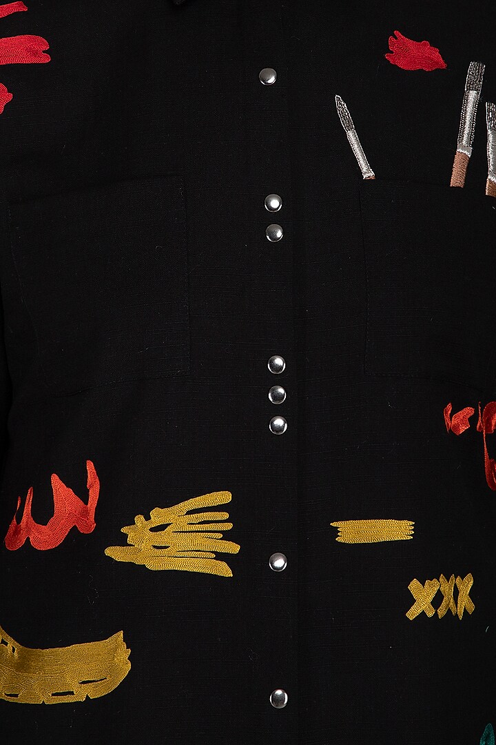 Black embroidered midi Cocktail Shirt Dress by Shahin Mannan at Pernia's Pop Up Shop